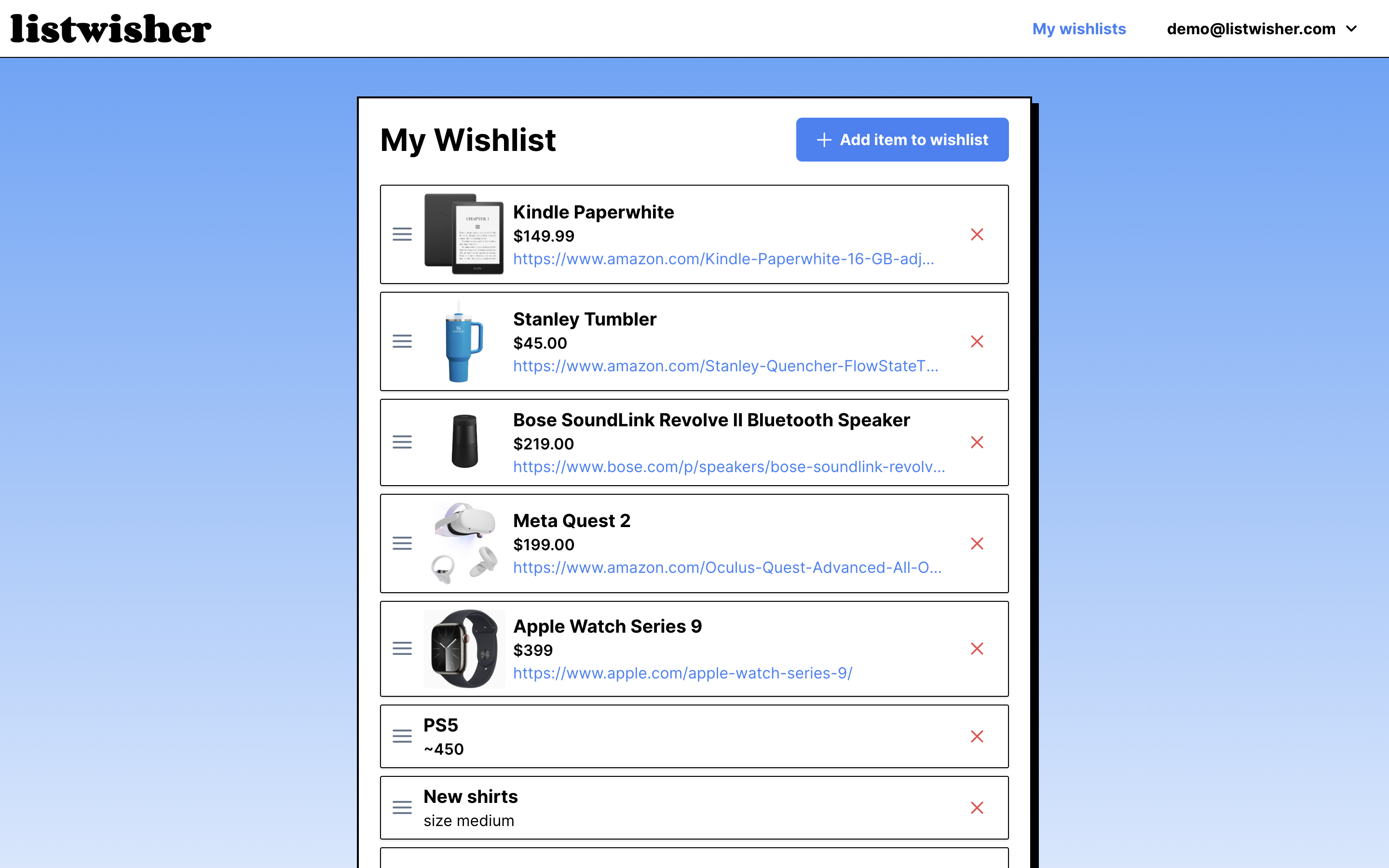 Listwisher screenshot